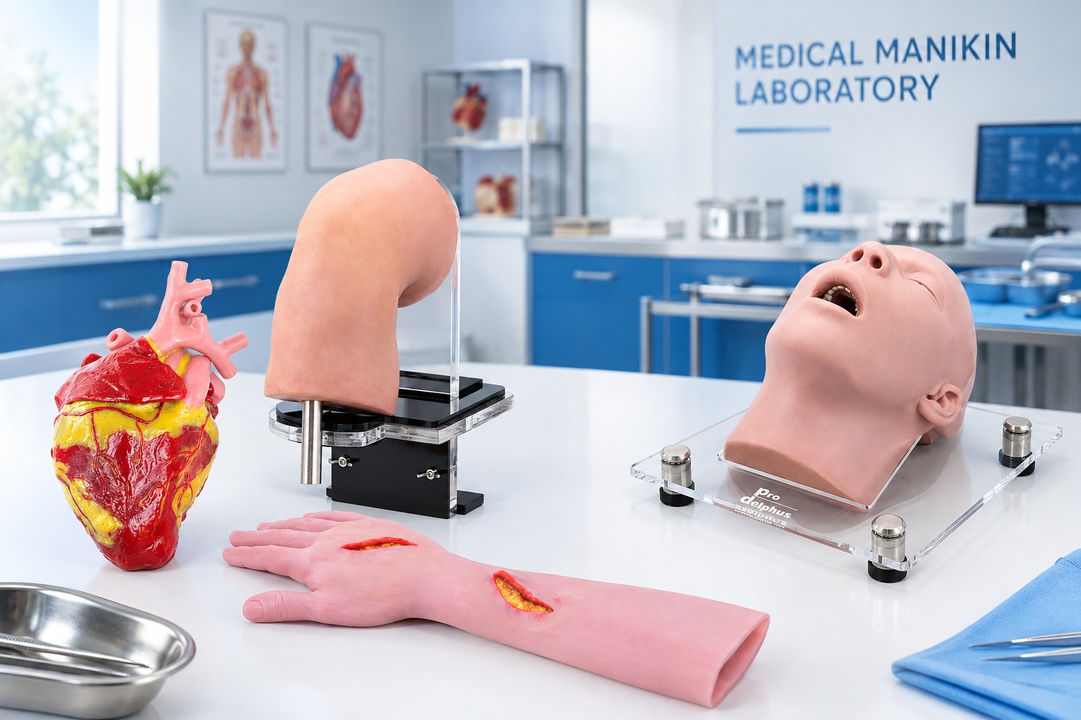 Medical training manikins and anatomical models in a laboratory